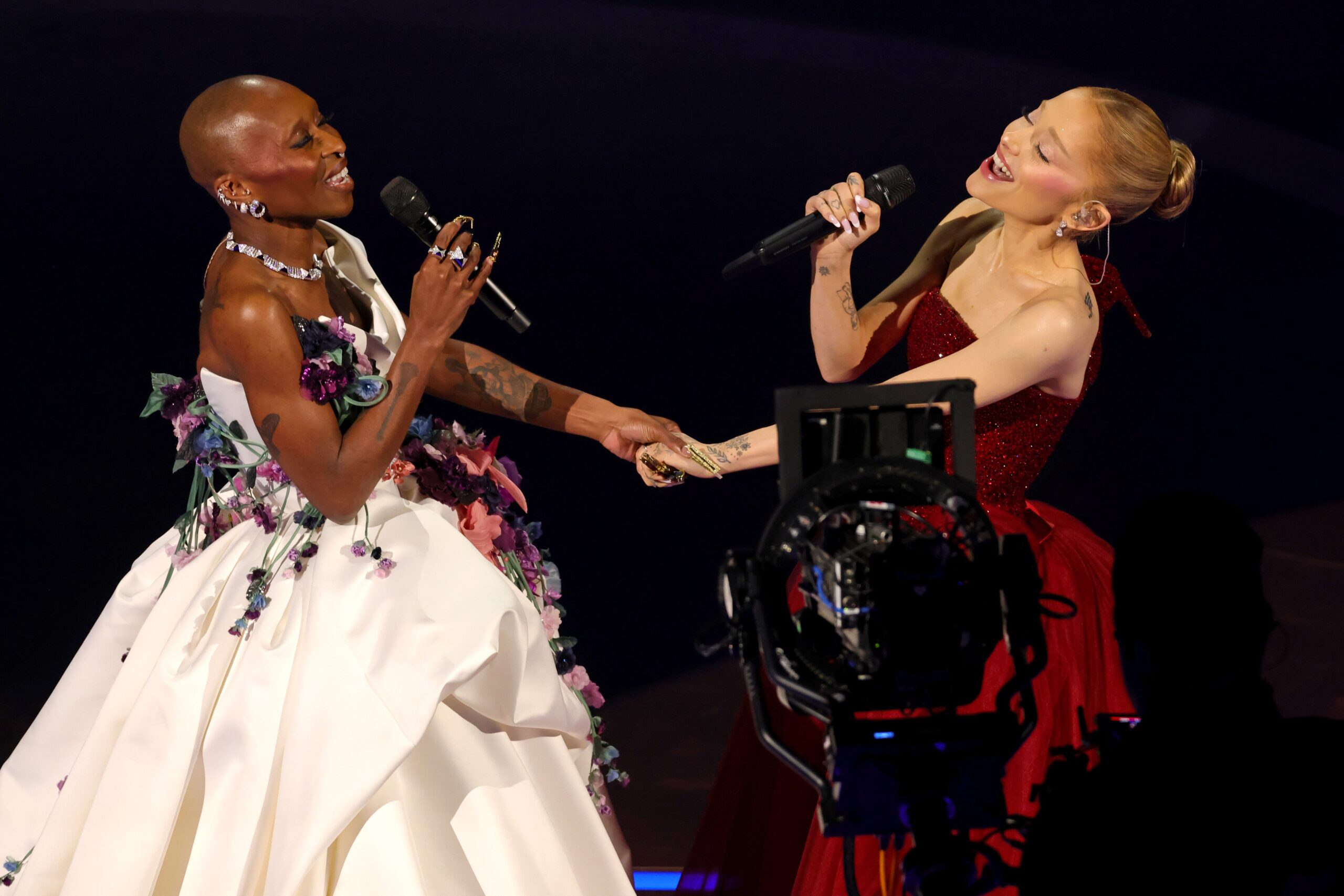 HOLLYWOOD, CALIFORNIA - MARCH 02: (L-R) Cynthia Erivo and Ariana Grande perform onstage during the 97th Annual Oscars at Dolby Theatre on March 02, 2025 in Hollywood, California. Photo: Getty Images Kevin Winter