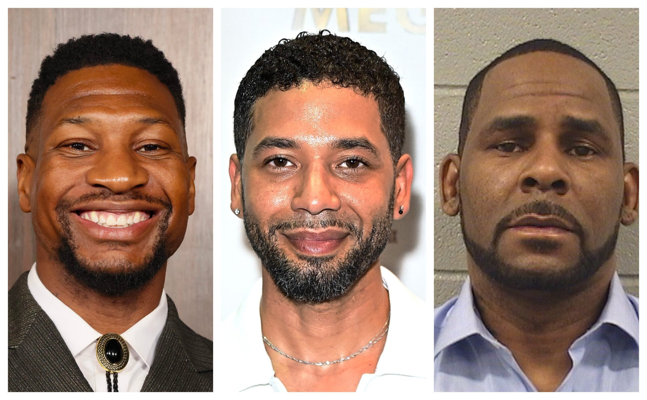 Jonathan Majors, left; Jussie Smollett, and R. Kelly. Photo: Getty Images Rodin Eckenroth; Steven Ferdman; Cook County Sheriff’s Office