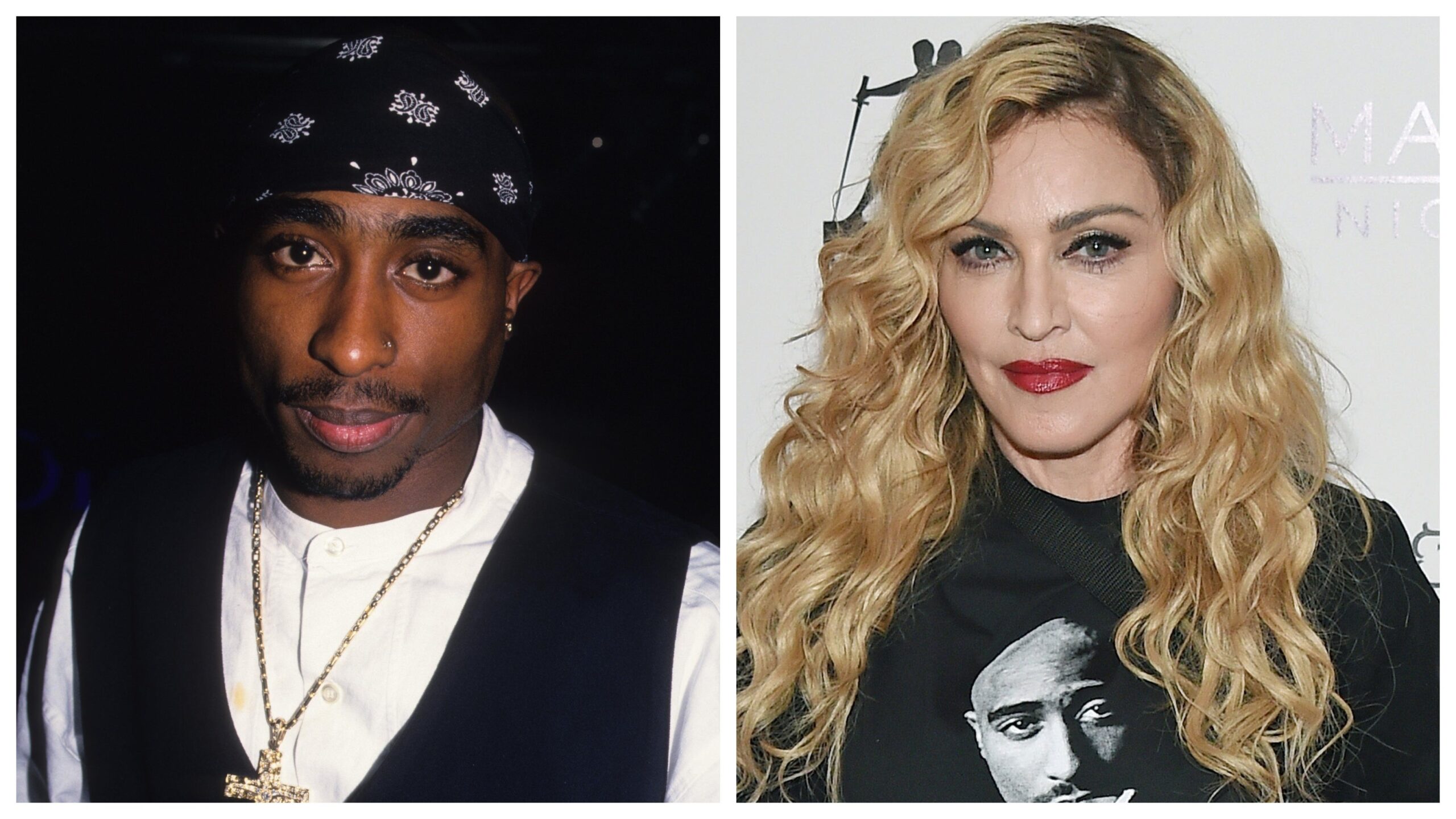 Tupac Shakur, left; Madonna. Photo: Getty Images Steve Eichner/Ethan Miller for ABA