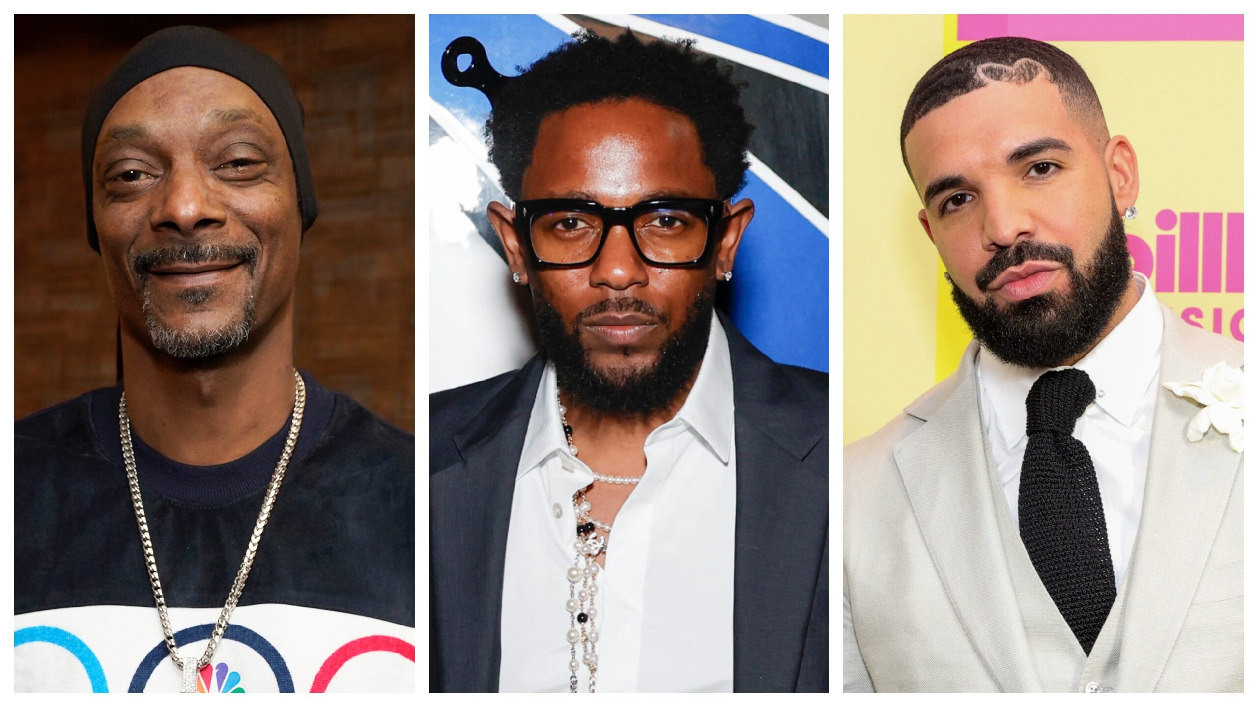 Snoop Dogg, left; Kendrick Lamar, and Drake. Photo: Getty Images Jennifer Graylock/NBCUniversal; Stefanie Keenan for Cash App; Rich Fury for dcp