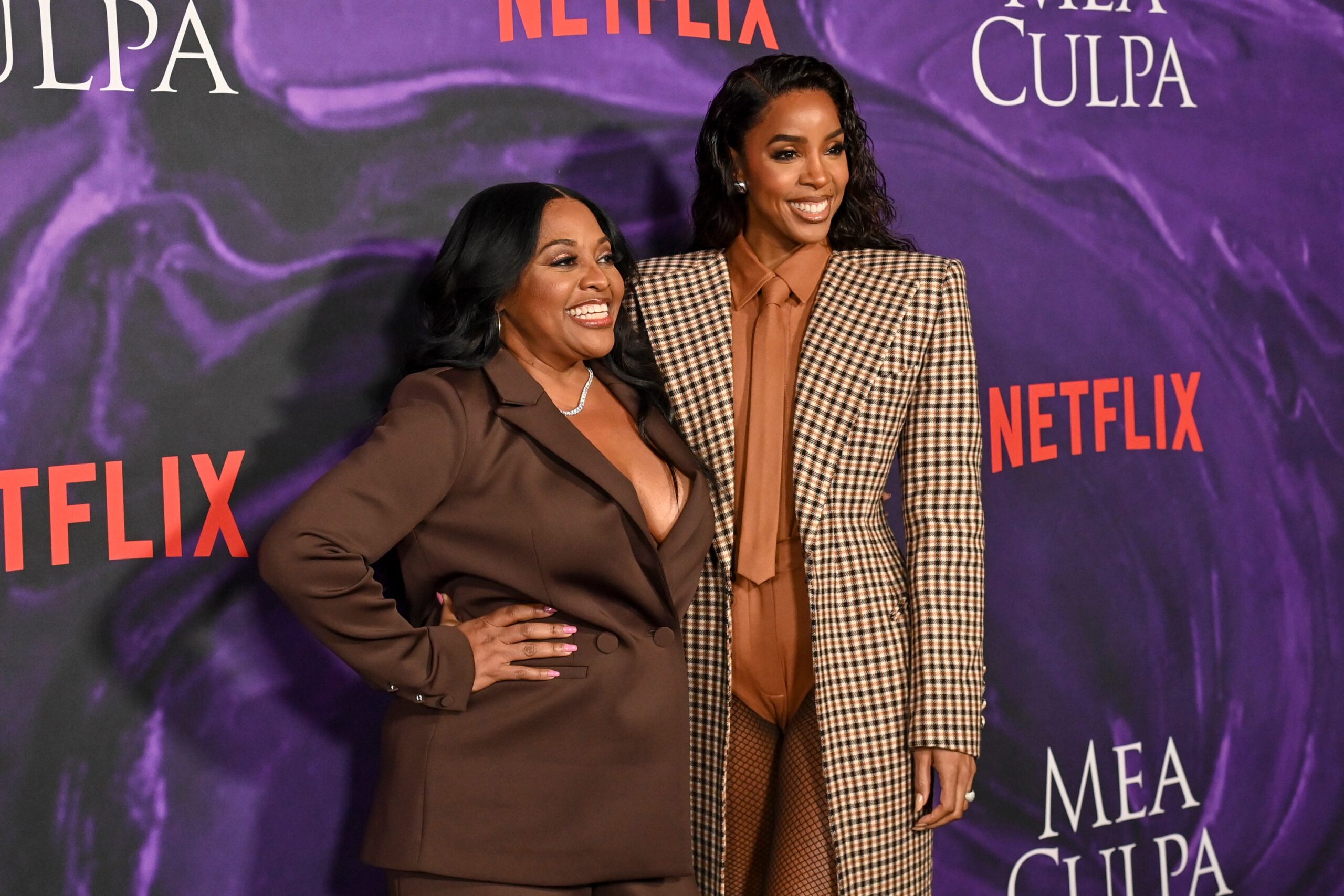 Sherri Shepherd, left and Kelly Rowland at the premiere of Tyler Perry’s “Mea Culpa” held at The Paris Theater on February 15, 2024 in New York City. Photo: Getty Images Bryan Bedder/Variety