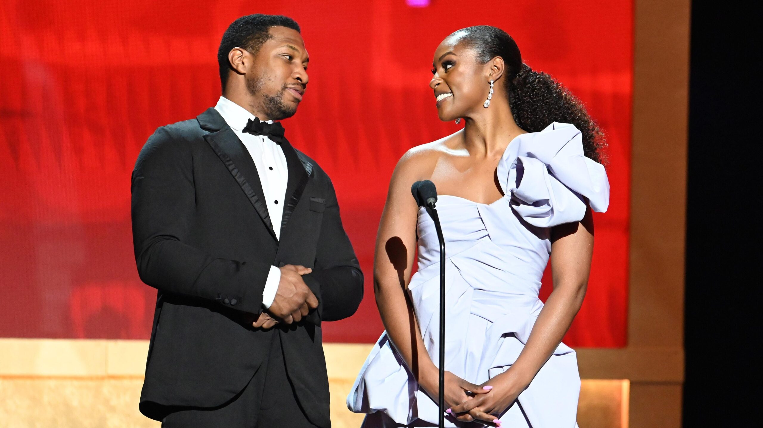 Jonathan Majors and Issa Rae at the 54th NAACP Image Awards on February 25, 2023 in Pasadena, California. Photo: Getty Images Gilbert Flores/Variety