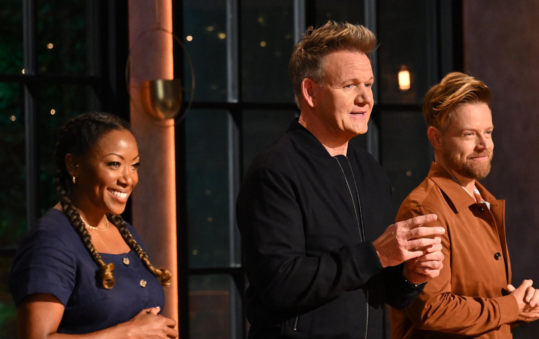 NEXT LEVEL CHEF: L-R: Mentor Nyesha Arrington, mentor/Executive Producer Gordon Ramsay and mentor Richard Blais in the season premiere episode of NEXT LEVEL CHEF. Photo: FOX