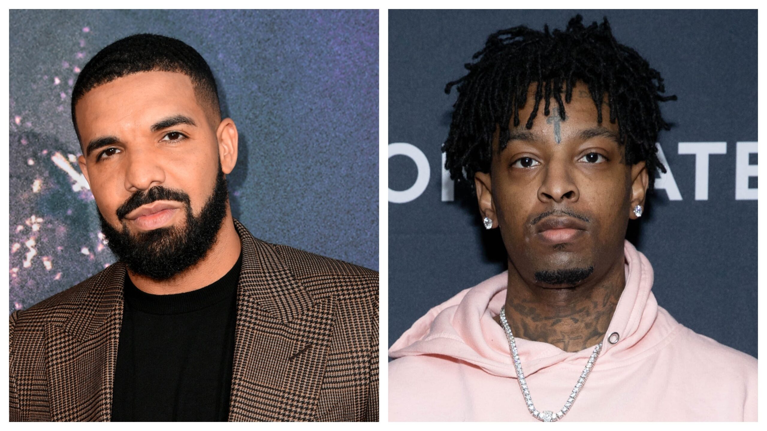 Drake, left; 21 Savage. Photo: Getty Images Kevin Winter/Emma McIntyre/Getty Images for Lionsgate Entertainment