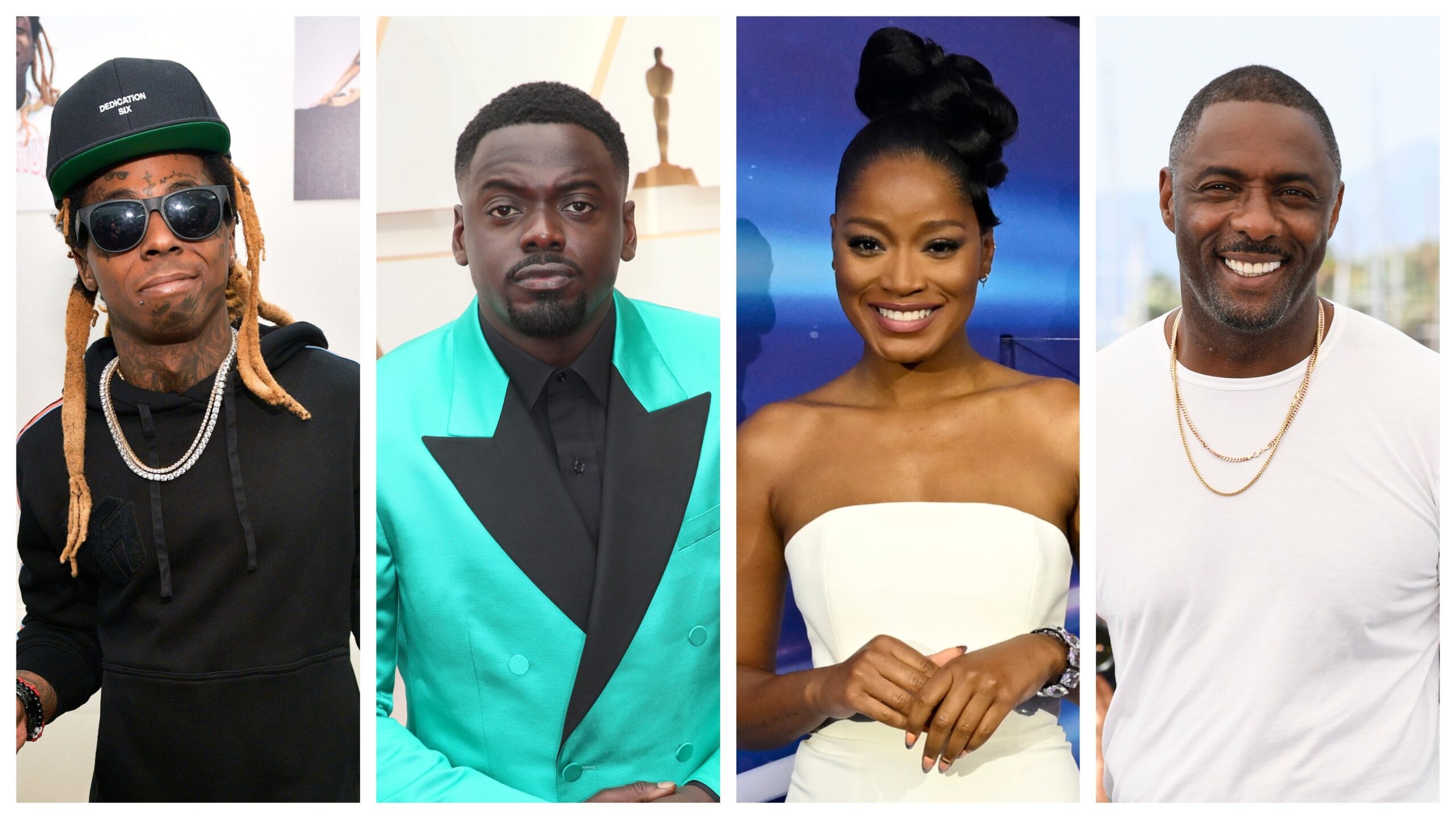 Lil Wayne, left; Daniel Kaluuya, KeKe Palmer, and Idris Elba. Photo: Getty Images Matt Winkelmeyer for Neiman Marcus/ David Livingston/ Gareth Cattermole for Walt Disney Studios Motion Pictures UK/ Gareth Cattermole