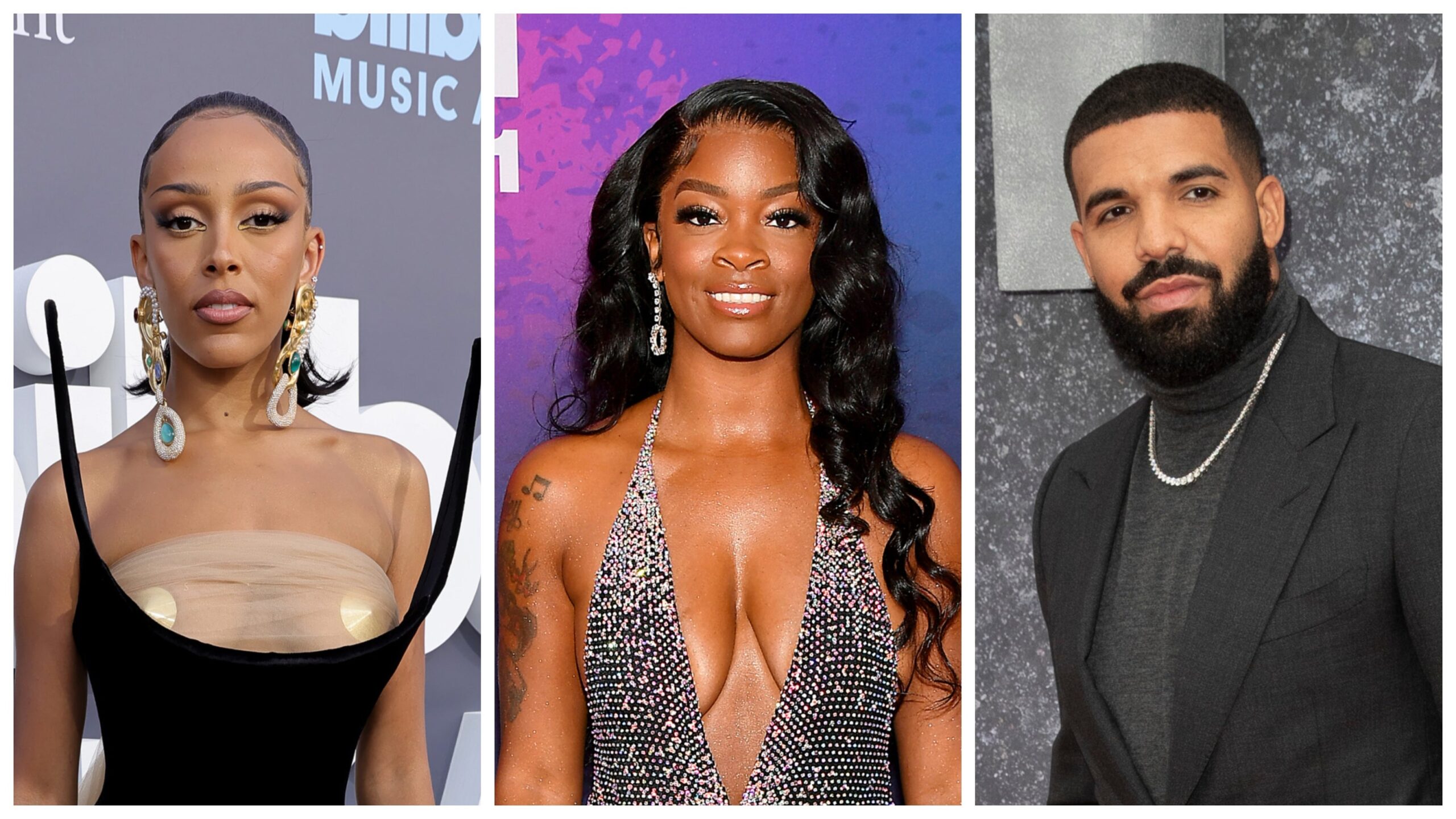 Doja Cat, left; Ari Lennox, Drake. Photo: Getty Images Amy Sussman for MRC/ Paras Griffin for BET/John Phillips