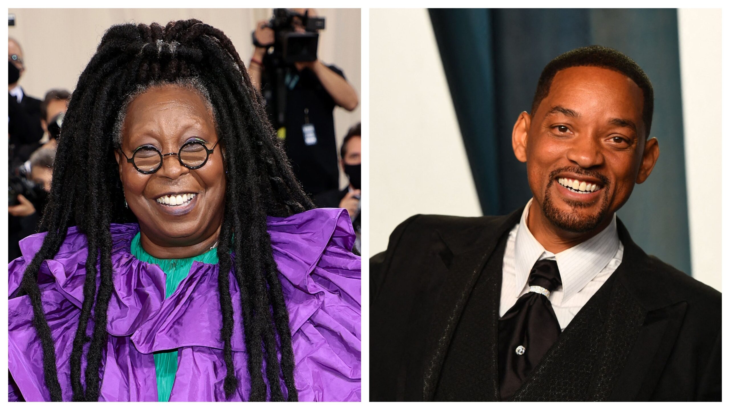 Whoopi Goldberg, left; Will Smith. Photo: Getty Images Dimitrios Kambouris for The Met Museum/Vogue; PATRICK T. FALLON/AFP
