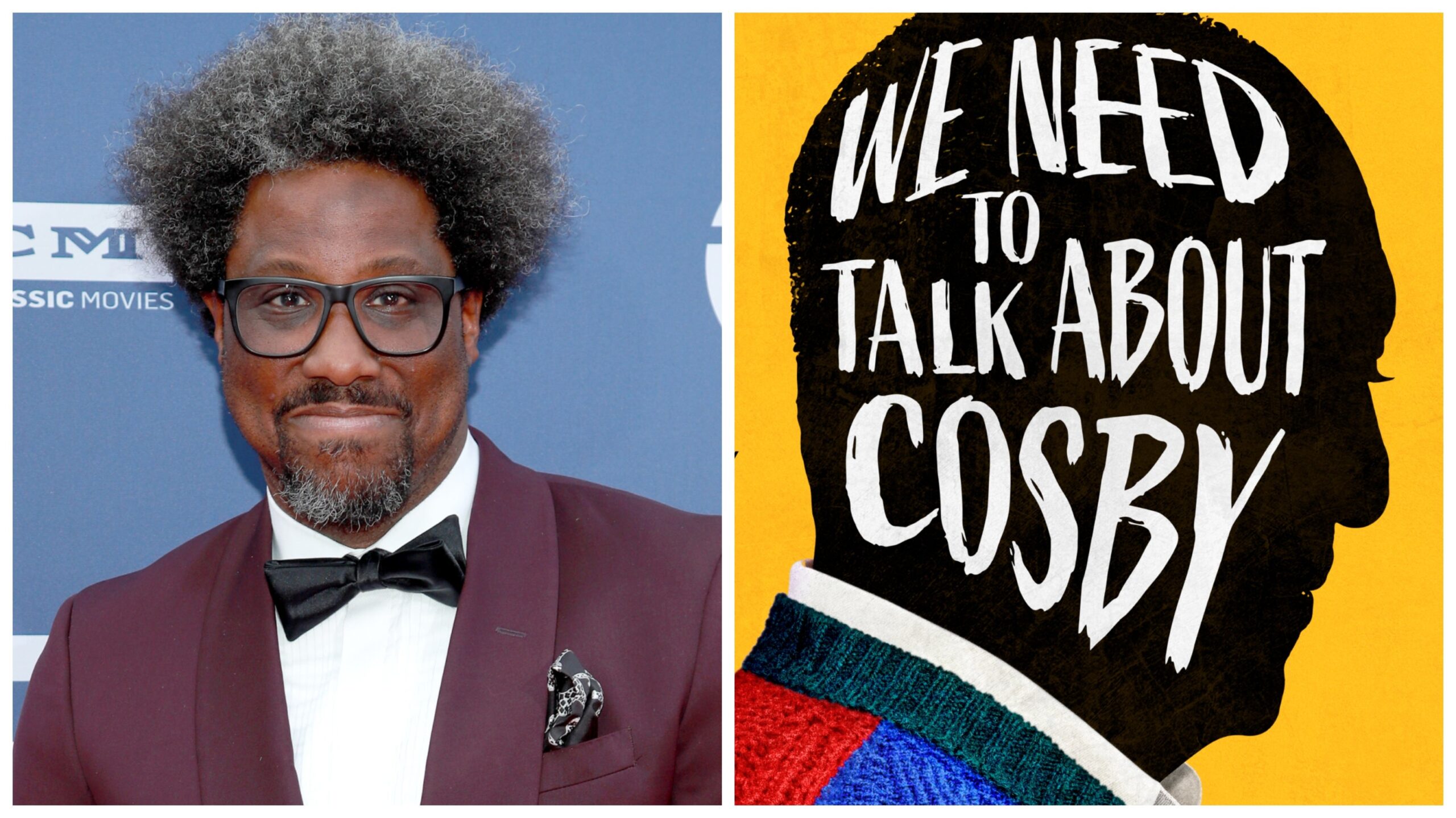 W. Kamau Bell, left; Promo image of We Need to Talk About Cosby docuseries. Photo: Getty Images Rich Fury/ Courtesy of Showtime