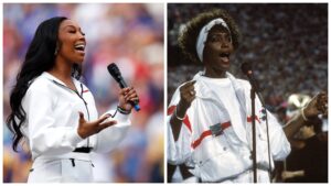 Brandy Pays Homage to Whitney Houston During the National Anthem at NFC Championship Game