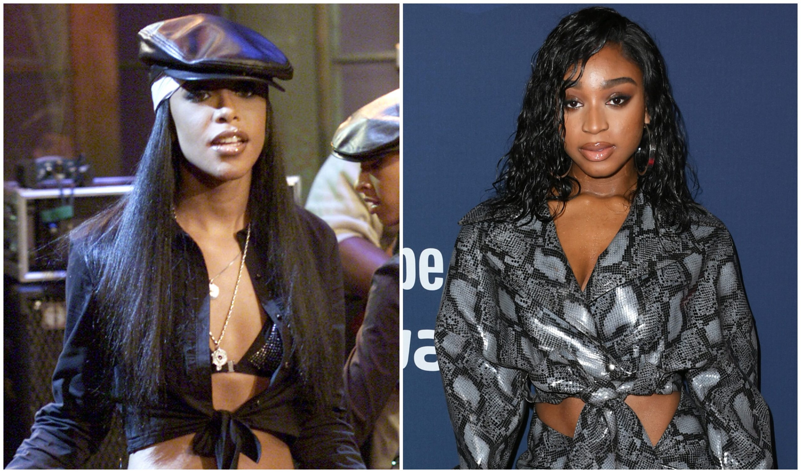 Aaliyah on The Tonight Show with Jay Leno at NBC Studios on July 25, 2001; Normani at the 9th Annual Streamy Awards on December 13, 2019. Photo: Getty Images Kevin Winter