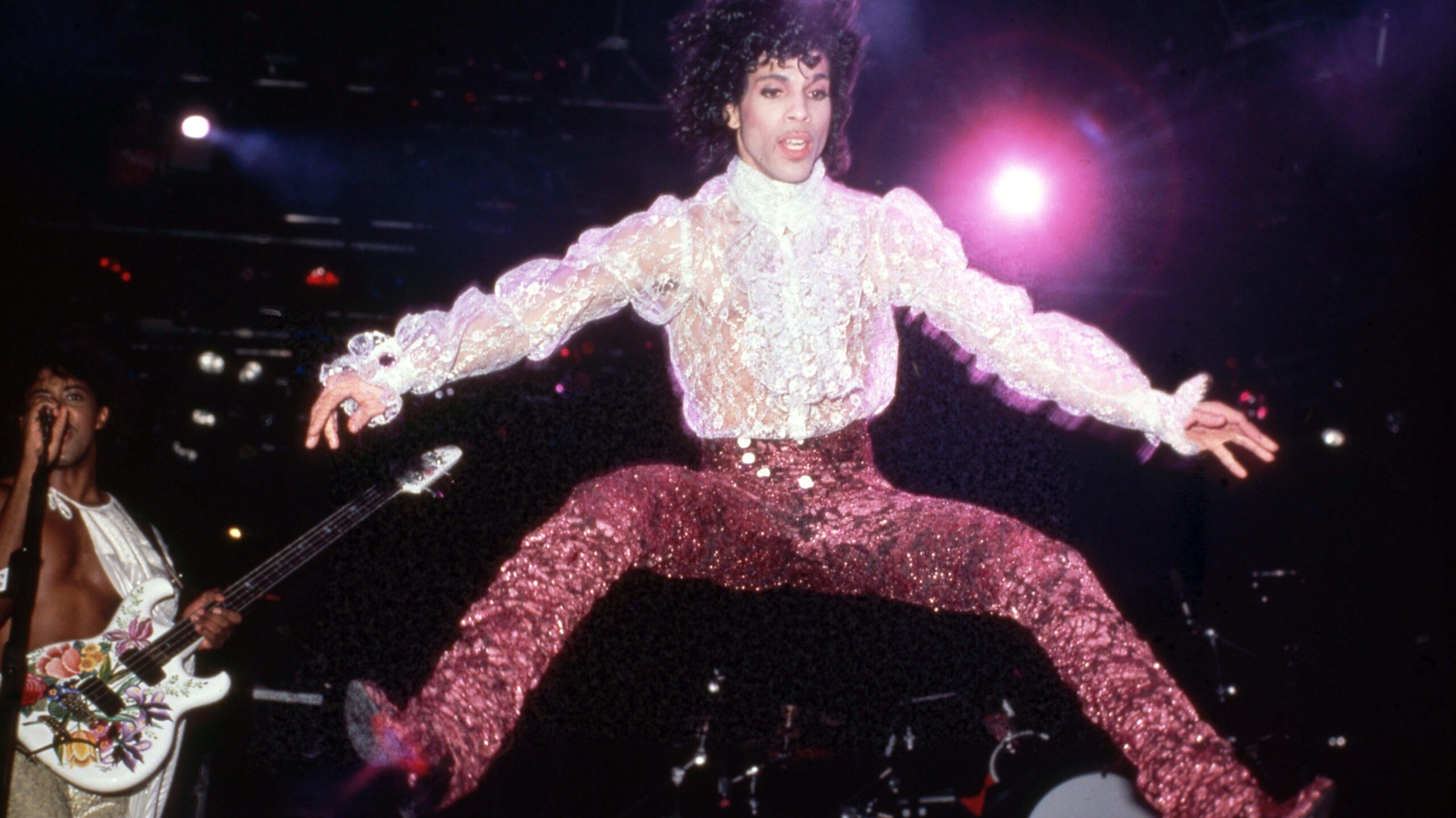 American singer, songwriter, musician, record producer, dancer, actor, and filmmaker Prince (1958-2016) performs onstage during the 1984 Purple Rain Tour on November 4, 1984, at the Joe Louis Arena in Detroit, Michigan. Photo: Getty Images Ross Marino