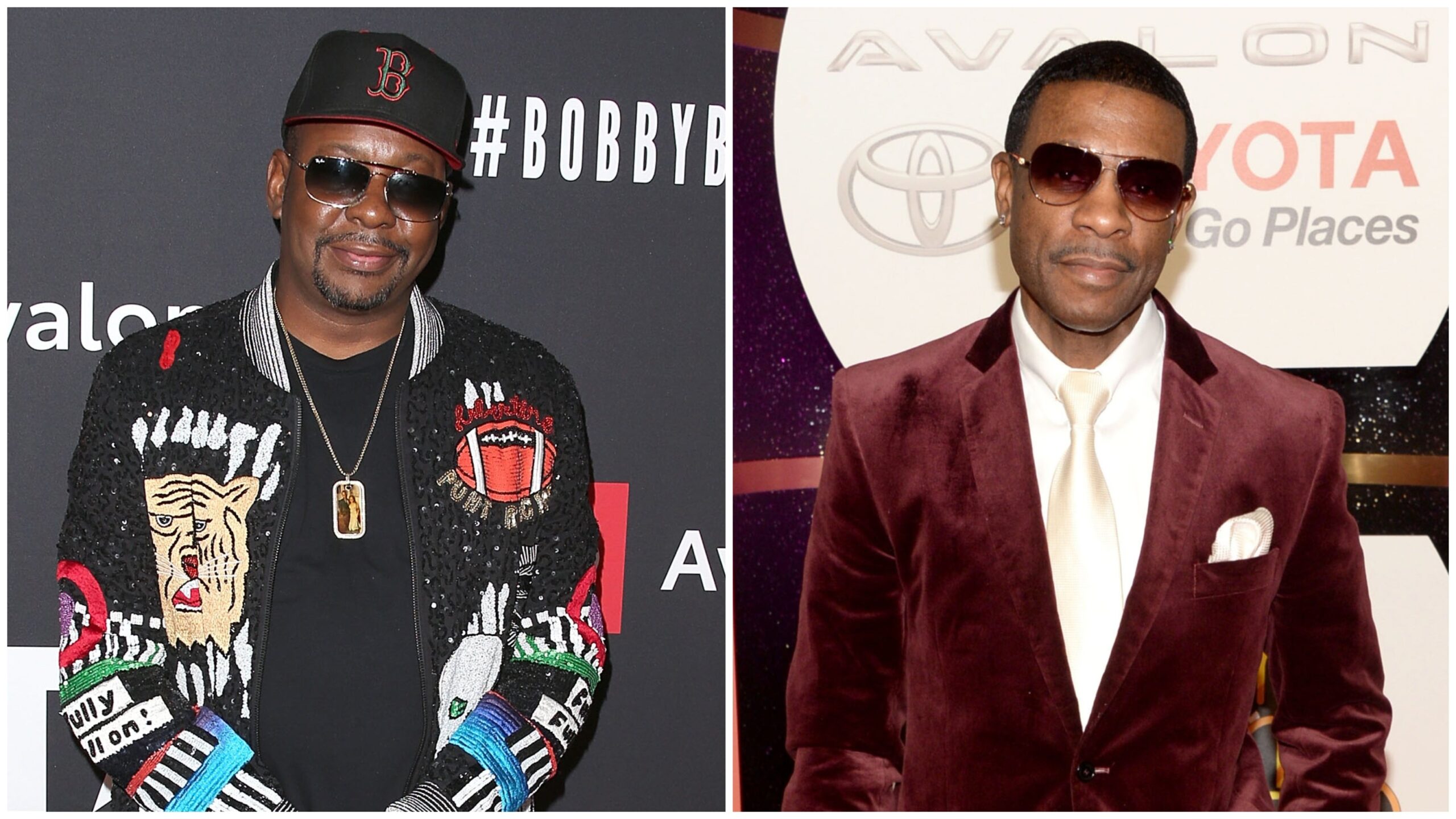 Bobby Brown attends the premiere screening of “The Bobby Brown Story on August 29, 2018 in Hollywood, California; Keith Sweat attends the Soul Train Awards 2013 on November 8, 2013 in Las Vegas, Nevada. Photo: Getty Images Jesse Grant/Jason Kempin for BET
