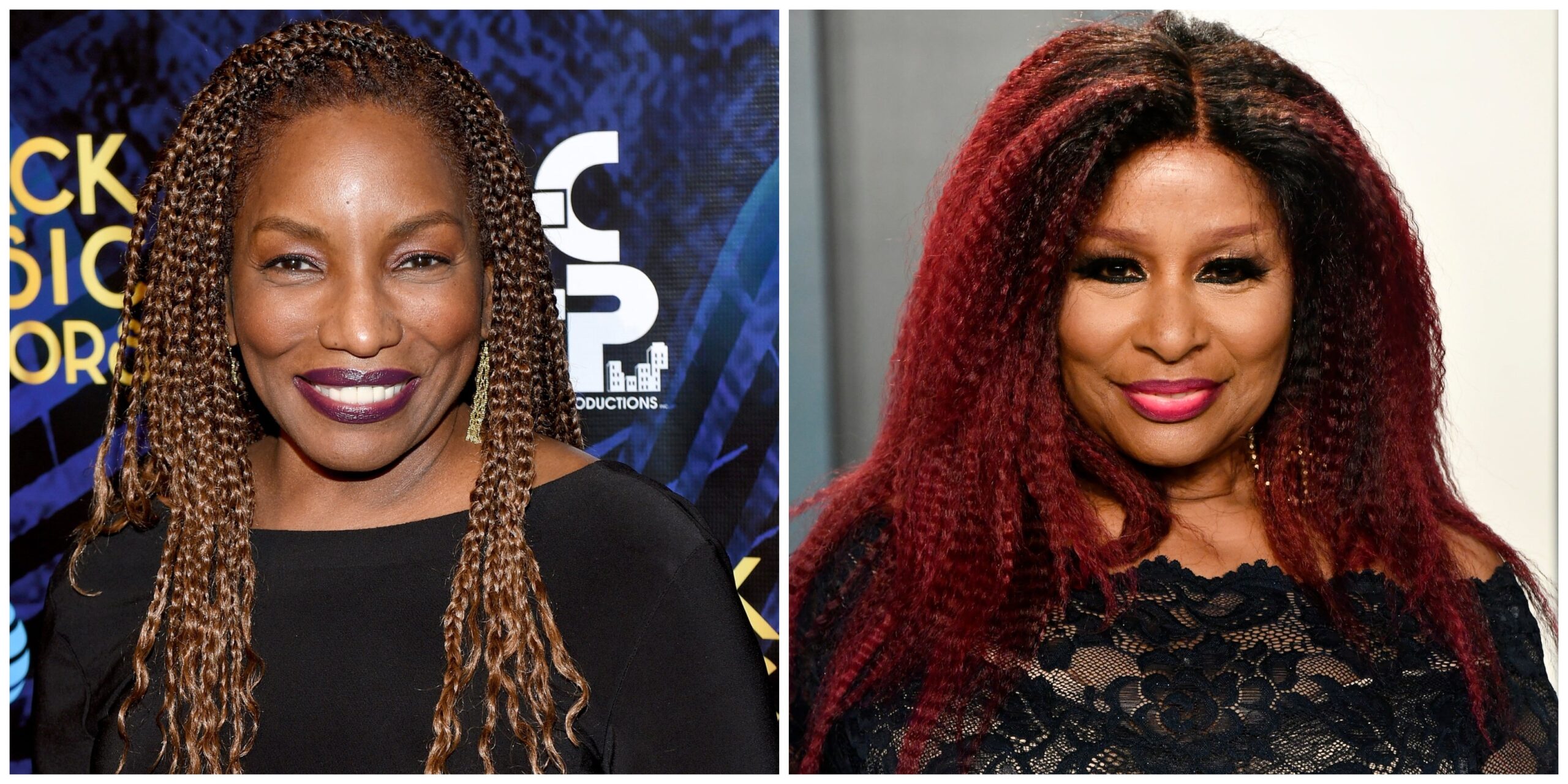 Stephanie Mills at the 2018 Black Music Honors on August 16, 2018 in Nashville, Tennessee; Chaka Khan attends the 2020 Vanity Fair Oscar Party on February 09, 2020 in Beverly Hills, California. Photo: Getty Images Jason Kempin/ Frazer Harrison