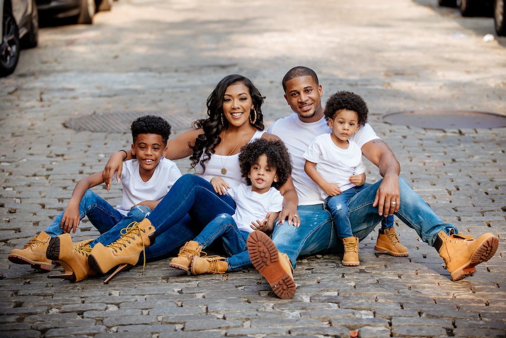 Khadeen and Devale Ellis pictured with their sons (L to R) Jackson, Kaz, and Kairo. Photo: Khadeen and Devale Ellis