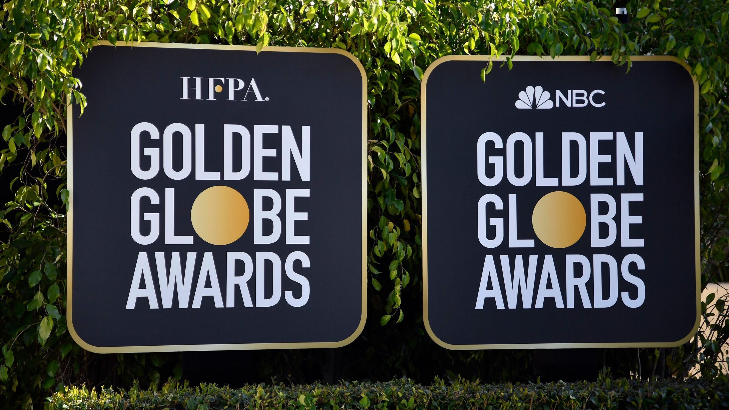 Signage is seen during the 78th Annual Golden Globe Awards Media Preview on February 26, 2021. Photo: Getty Images Frazer Harrison