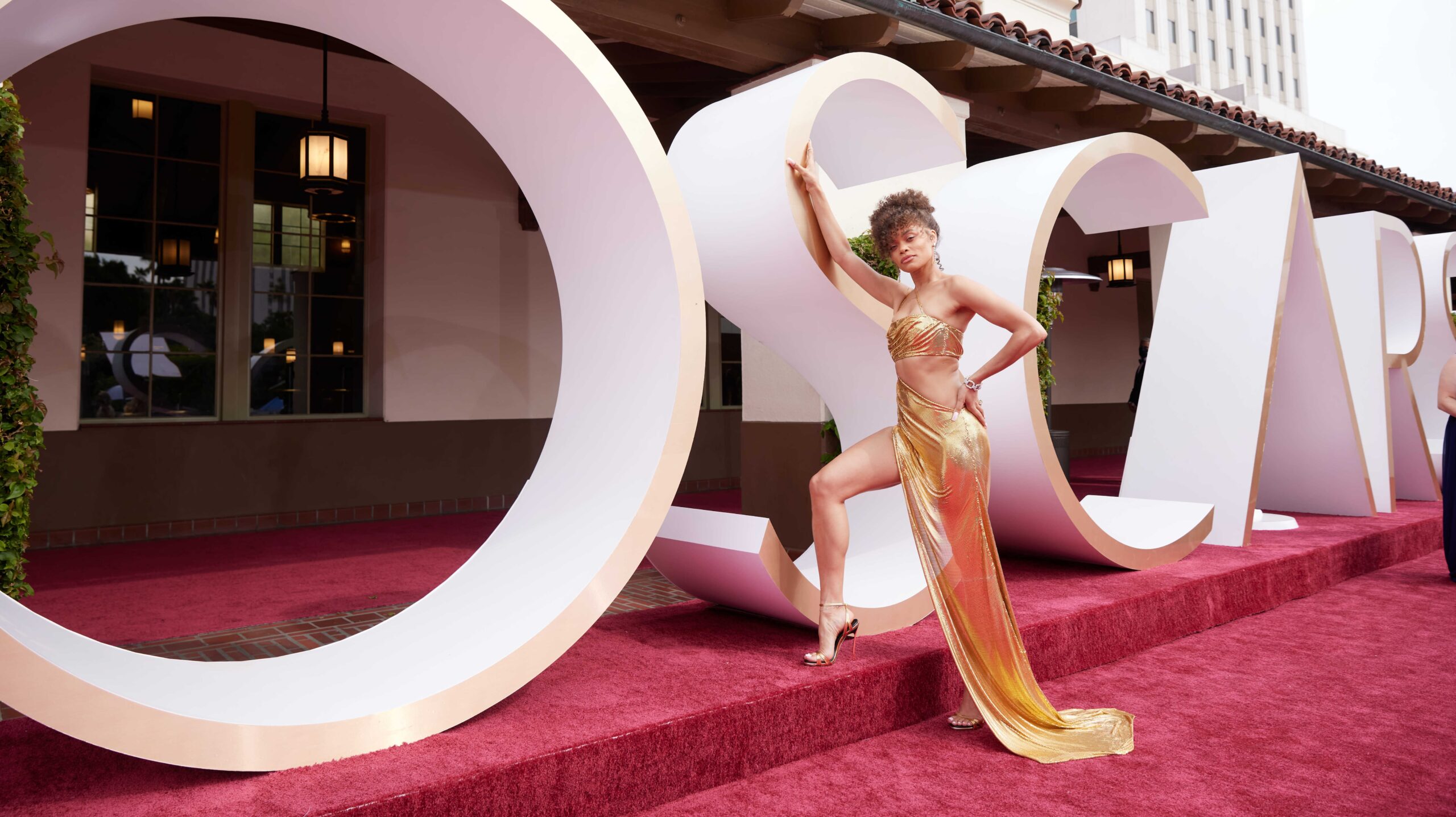 Oscar nominee Andra Day arrives on the red carpet of The 93rd Oscars on Sunday, April 25, 2021. Photo: Matt Sayles / A.M.P.A.S.