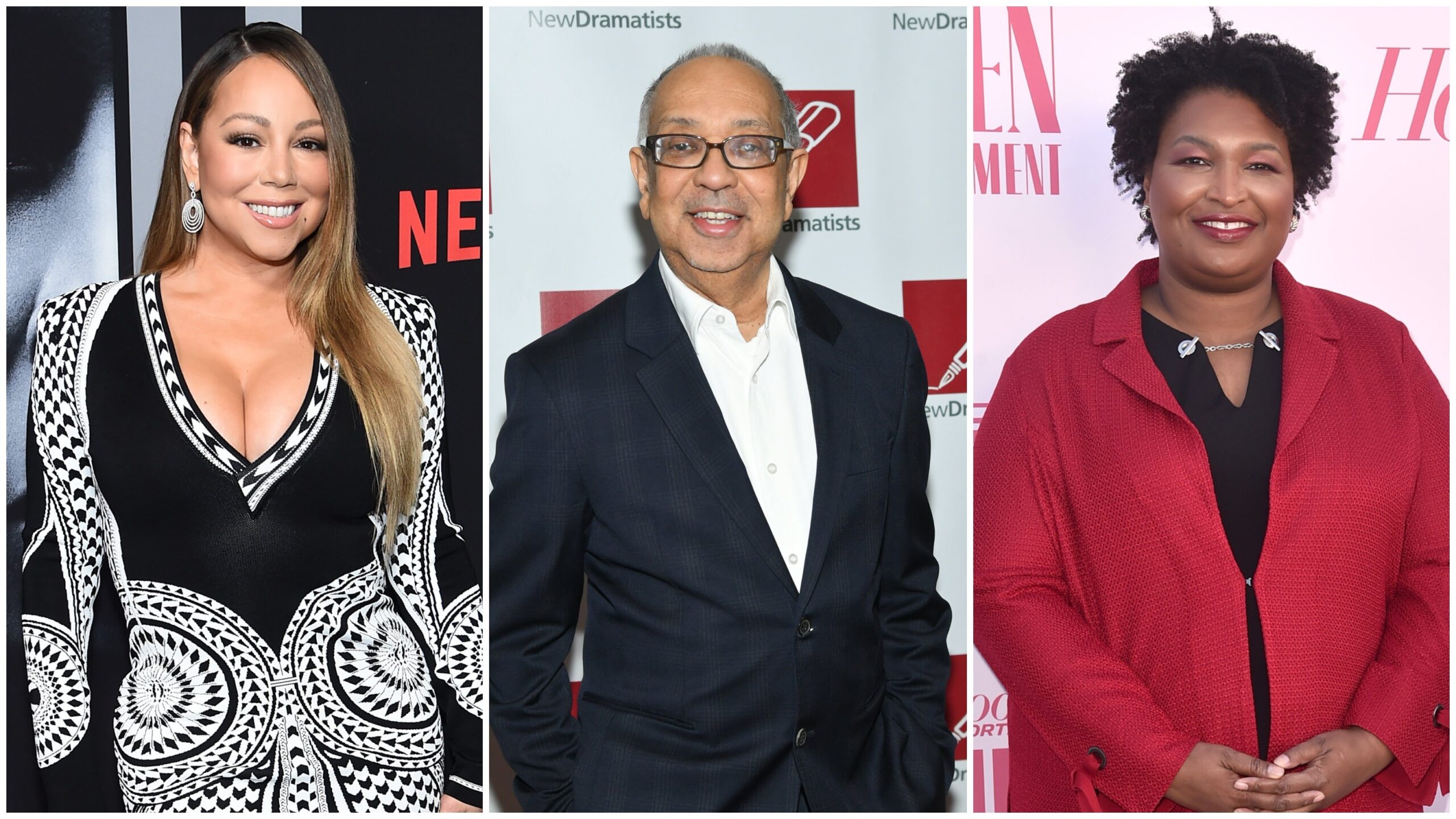 Mariah Carey attends the premiere of Tyler Perry’s “A Fall From Grace” on January 13, 2020 in New York City; George C. Wolfe attends the 2019 New Dramatists Luncheon on May 14, 2019 in New York City; Stacey Abrams attends The Hollywood Reporter’s Power 100 Women in Entertainment on December 11, 2019 in Hollywood, California. Photo: Getty Images Jamie McCarthy/ Mike Coppola/ Alberto E. Rodriguez for The Hollywood Reporter