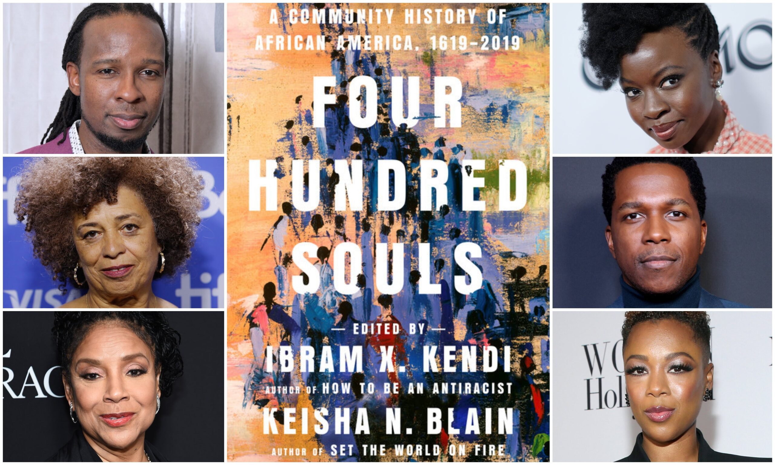 Clockwise from top left: Ibram X. Kendi, Danai Gurira, Leslie Odom, Jr., Samira Wiley, Phylicia Rashad, and Angela Y. Davis. Photo: Michael Loccisano (Getty Images)