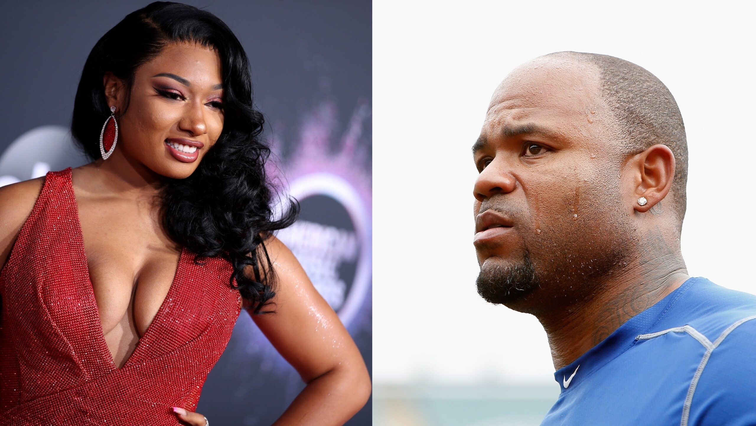 (L-R): Megan Thee Stallion attends the 2019 American Music Awards on November 24, 2019 in Los Angeles, California. ; Carl Crawford #3 of the Los Angeles Dodgers walks to the dugout before the interleague game against the Oakland Athletics on August 19, 2015 in Oakland, California. Photo: Getty Images Rich Fury