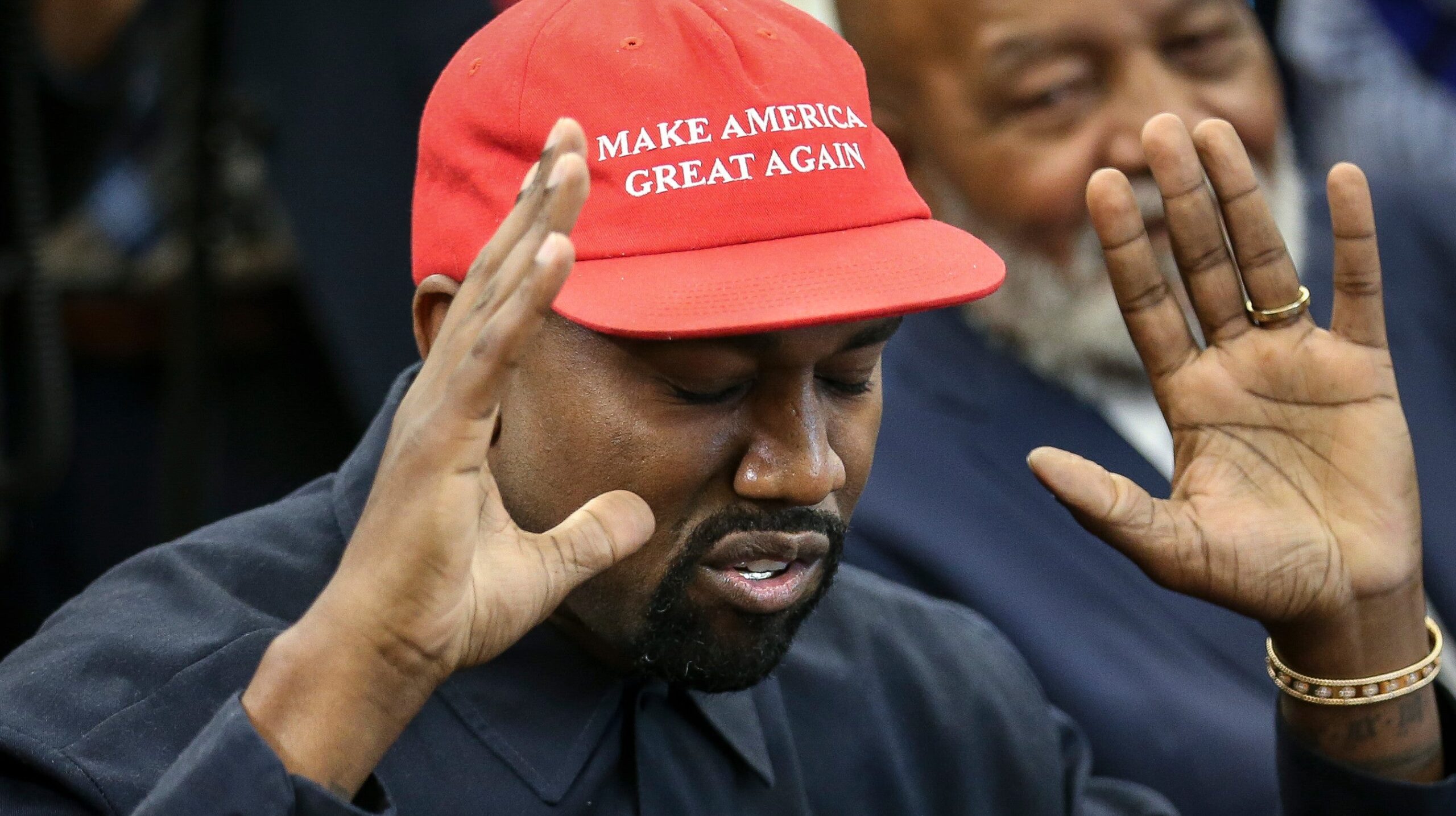 Kanye West speaks during a meeting with U.S. President Donald Trump in the Oval office of the White House on October 11, 2018 in Washington, DC. Photo: Getty Images Oliver Contreras - Pool
