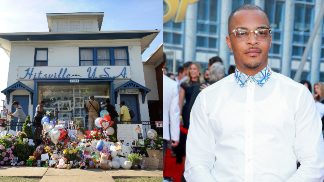 (L-R): People gather near a memorial for Michael Jackson on the front lawn of Hitsville U.S.A., the Motown Museum in Detroit, on Saturday, June 27, 2009. ; Tip ‘T.I.’ Harris attends the premiere of Disney And Marvel’s ‘Ant-Man And The Wasp’ on June 25, 2018 in Hollywood, California. Photo: AP Photo/The Detroit News John T. Greilick
