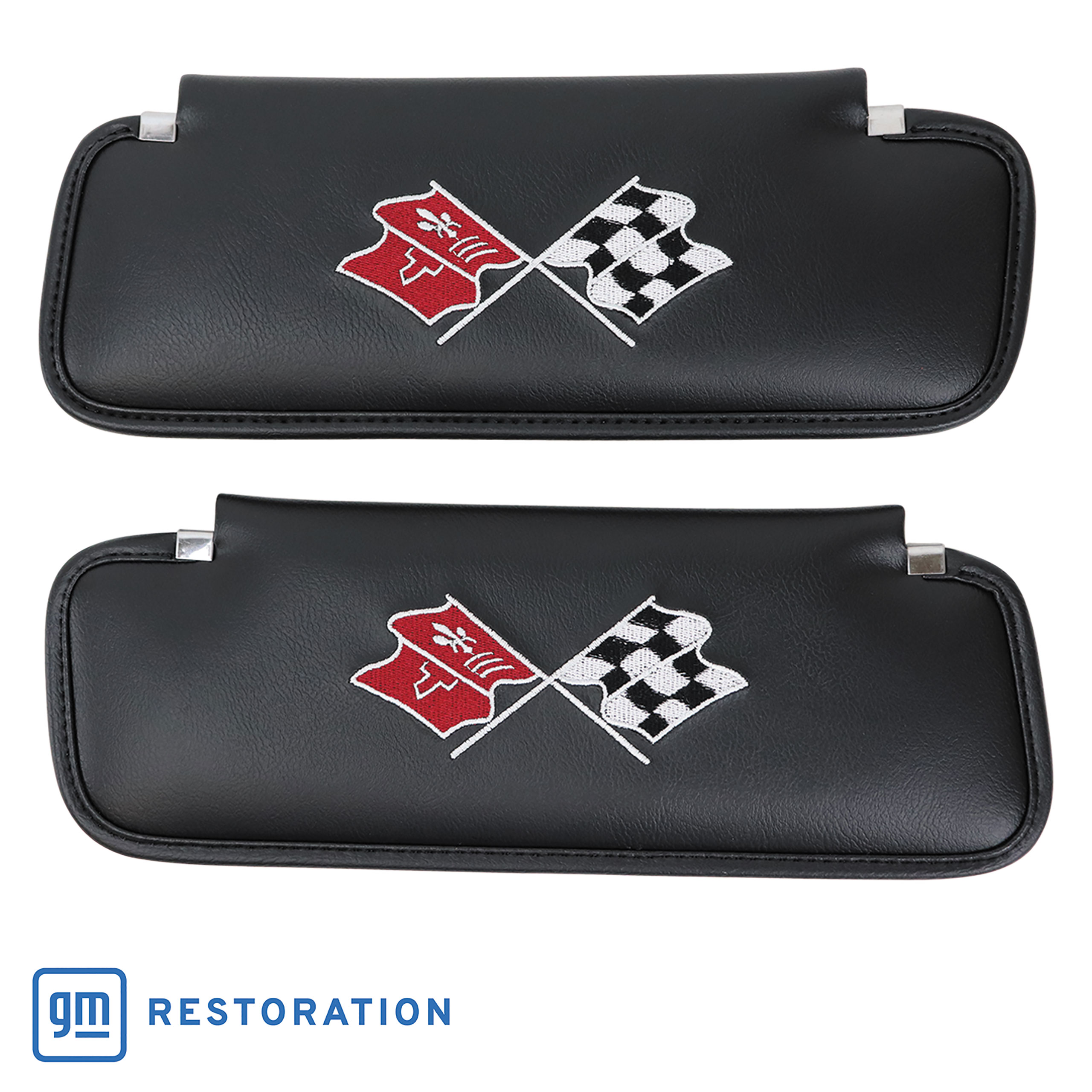 C3 1976 Corvette Sunvisors White Embroidered W/Logo - CA