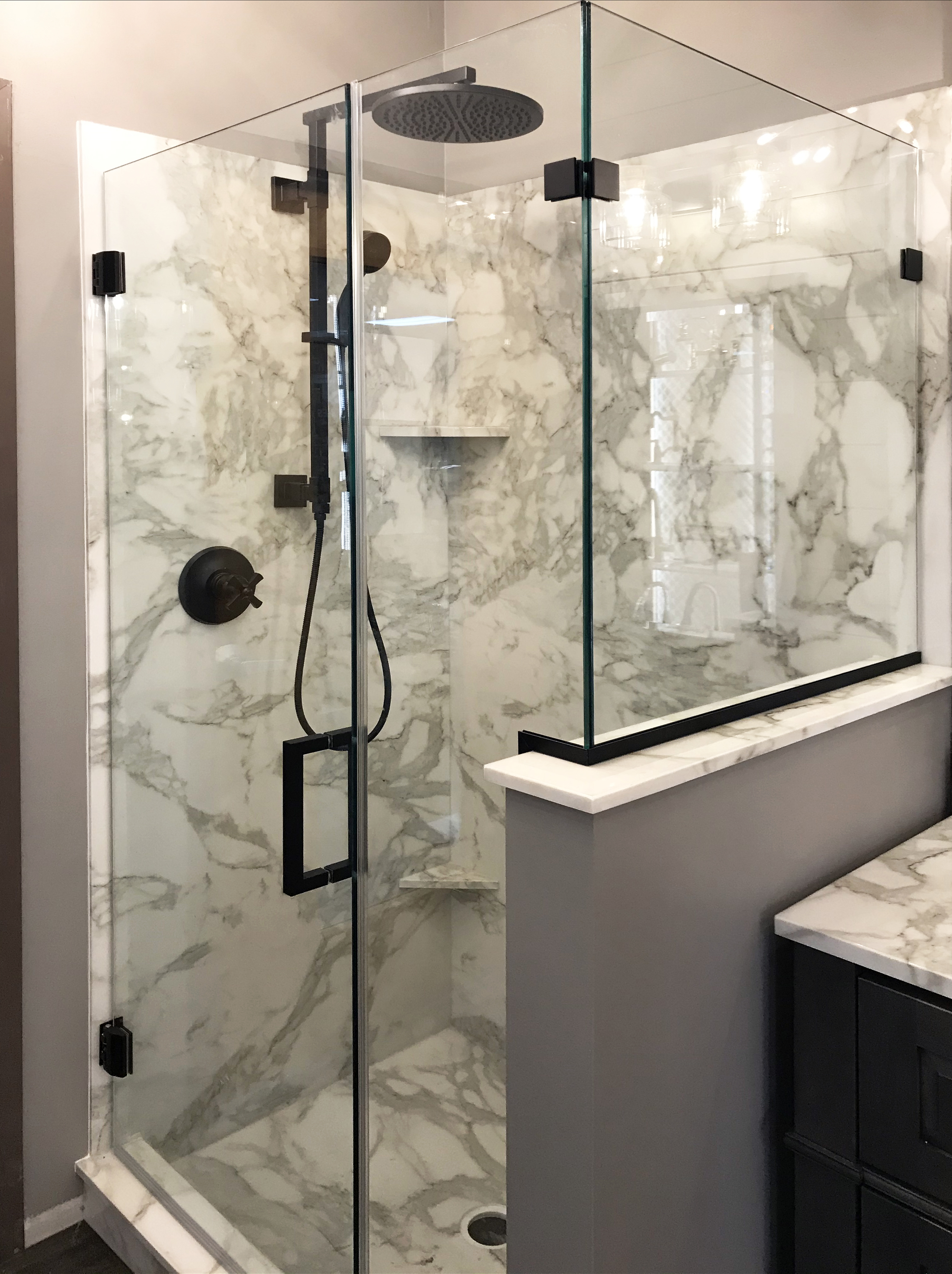 Geolux Frameless 3/8inch Glass Swing Door, Inline Panel, & Return Panel Shower Door Basco