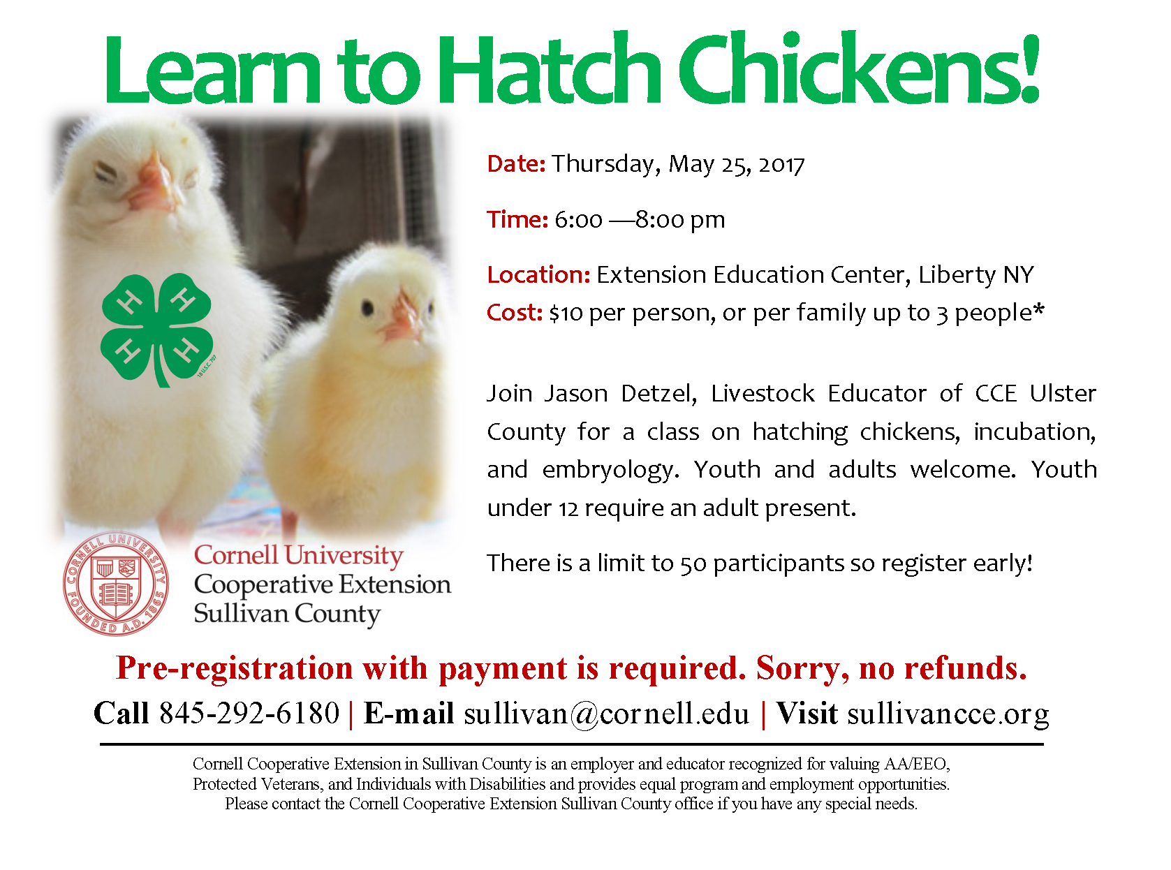 Cornell Cooperative Extension Learn to Hatch Chickens!