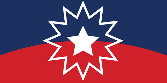 Juneteenth flag adapted from original sources by artist nafSadh, Dark blue and red horizontal bands with a white 5-point star inside the outline of a 12-point white star.