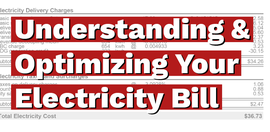 Standard utility bill with overlaid text Understanding & Optimizing Your Electricity Bill.