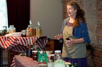 Nancy Norton, a master food preserver volunteer with Cornell Cooperative Extension (CCE), talks about lacto-fermentation at a special afternoon Science Cabaret at Delilah's on Cayuga Oct. 4, 2011 (Cornell University Photography)