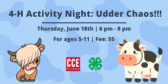 Dairy Cow Activity Night for ages 5-11 with a $5 fee