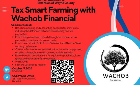 Tax Smart Farming Workshop with Wachob Financial .  Learn about basic bookkeeping, accounting , tax preparation, record keeping, and more.