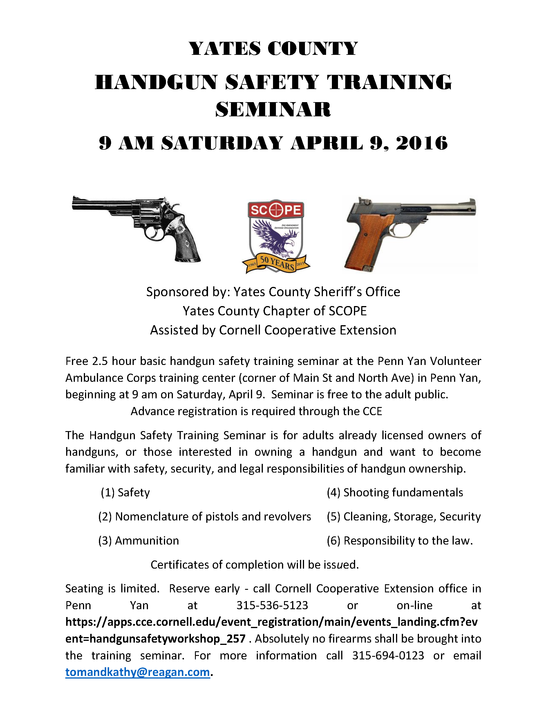 Cornell Cooperative Extension Handgun Safety Training Seminar