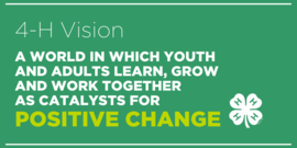 4-H Vision banner (A world in which youth and adults learn, grow and work together as catalysts for positive change)