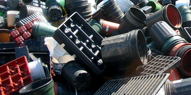 Plastic garden pots and trays being recycled at the 2008 Gardener's Pot Swap recycling event at CCE-Tompkins.