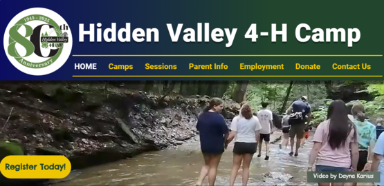 Hidden Valley 4-H Camp Website Screen Shot