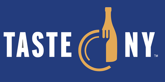 Taste NY logo against blue background