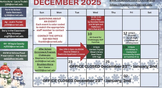 December 2025 Calendar of Events