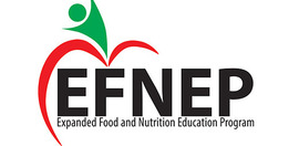 partial outline of a red apple with letters EFNEP Expanded Food  & Nutrition Education Program 