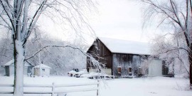 snowy scene with a barn