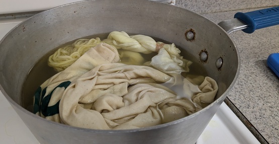 A picture of dyeing yarn, naturally with sumac