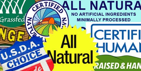 meat labels depicting terms used in meat sales,  USDA, Natural, certified, grass fed