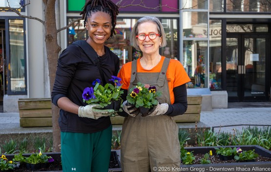 Volunteers with spring flowers