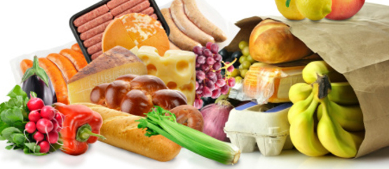 grocery bag spilling out nutritious food