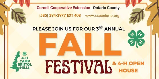 This will follow the Clover Dash 5K. Something for the whole family; Crafts, Autumn Activities, Petting Zoo, Concessions and much more! A showcase of 4-H Camp Bristol Hills, Ontario County 4-H, Master Gardeners, Ag in the Classroom & Shooting Sports. Come see all that CCE has to offer!