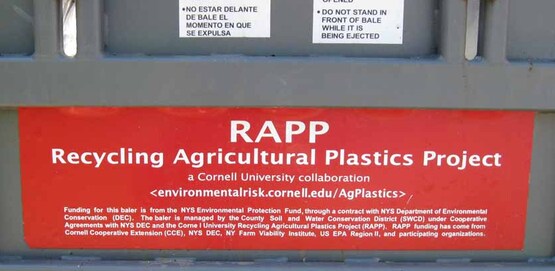 Label on the "Bigfoot Baler" from Cornell's Recycled Ag Plastics Project (RAPP)
