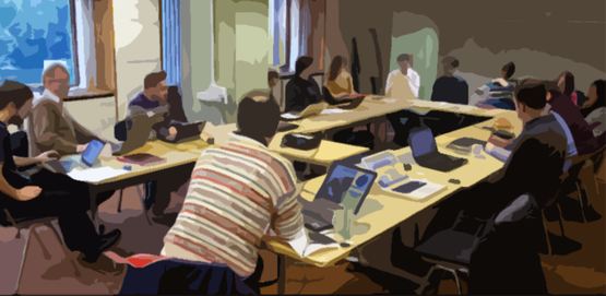 graphic of people sitting around a table at a meeting