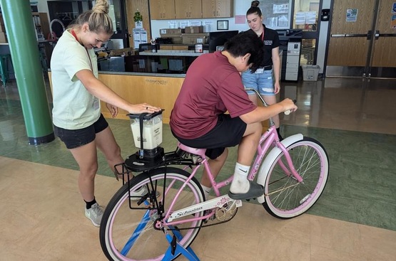 Students at Salmon River CSD made milkshakes using a blender bike. 