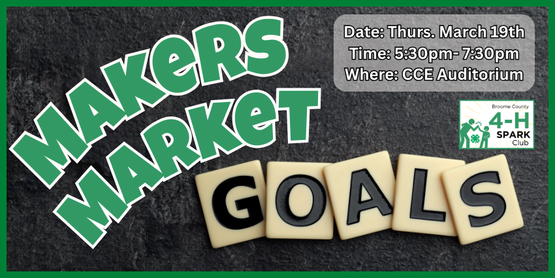 This workshop helps youth turn their business idea into an action plan. Youth will create a realistic production schedule to reach their inventory goal by market day, including weekly targets, supply planning, and a back-up plan for common challenges (running out of supplies, losing a week to activities, etc.). We’ll use fun, interactive activities to practice pitching their plan, problem-solving “what if” scenarios, and learning from each other’s ideas. Youth will complete interactive planning activities and receive a short 1-on-2 check-in with staff for feedback and next steps. 

Who: Broome County 4-H Members, ages 8+
When: Thursday, March 19, 2026
Time: 5:30pm- 7:30pm